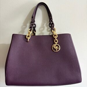 Michael Kors Dark Purple Shoulder Bag with Gold Accents